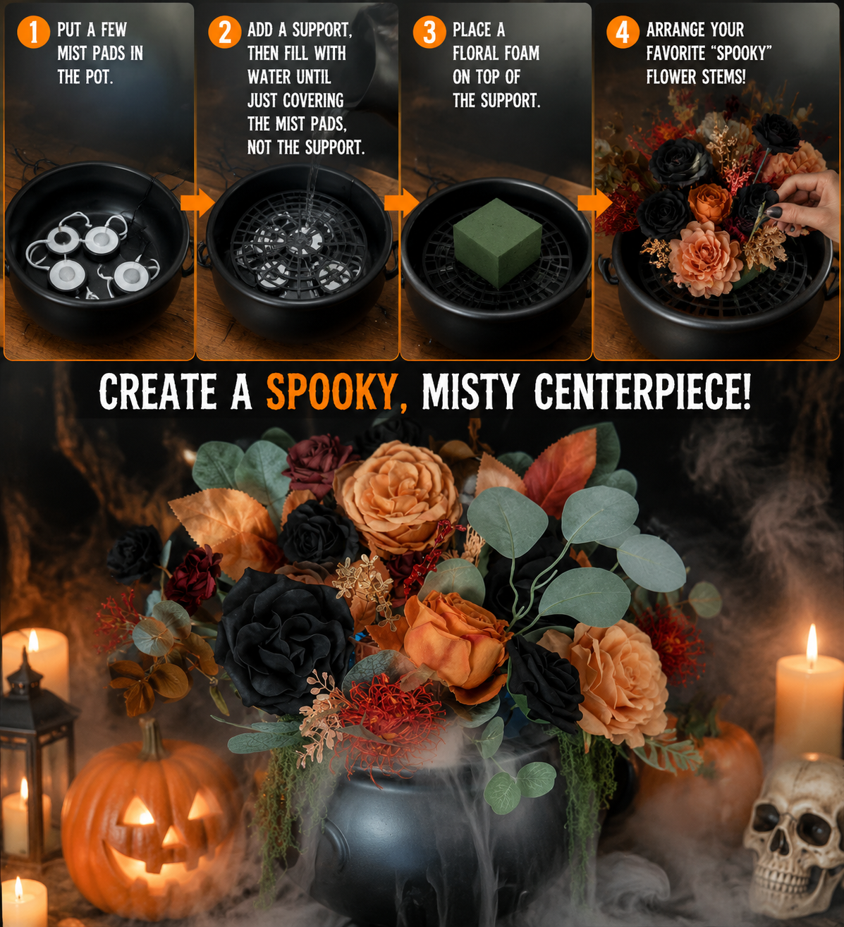 🎃 DIY Halloween Spooky Fog Flower Arrangement Kit