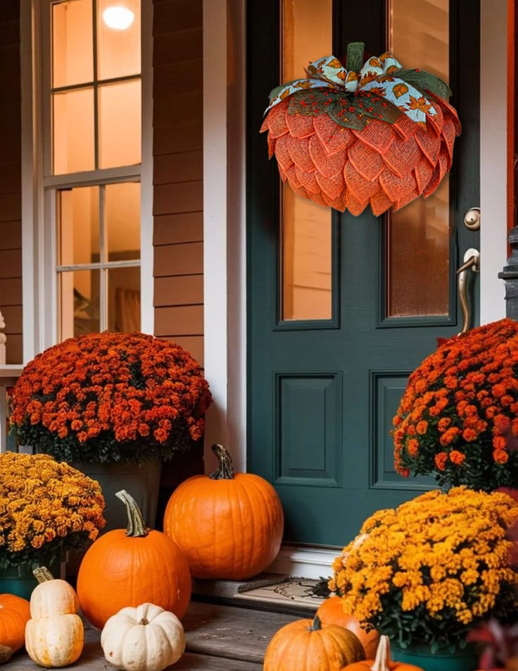 ð Farmhouse Pumpkin Wreath For Front Door