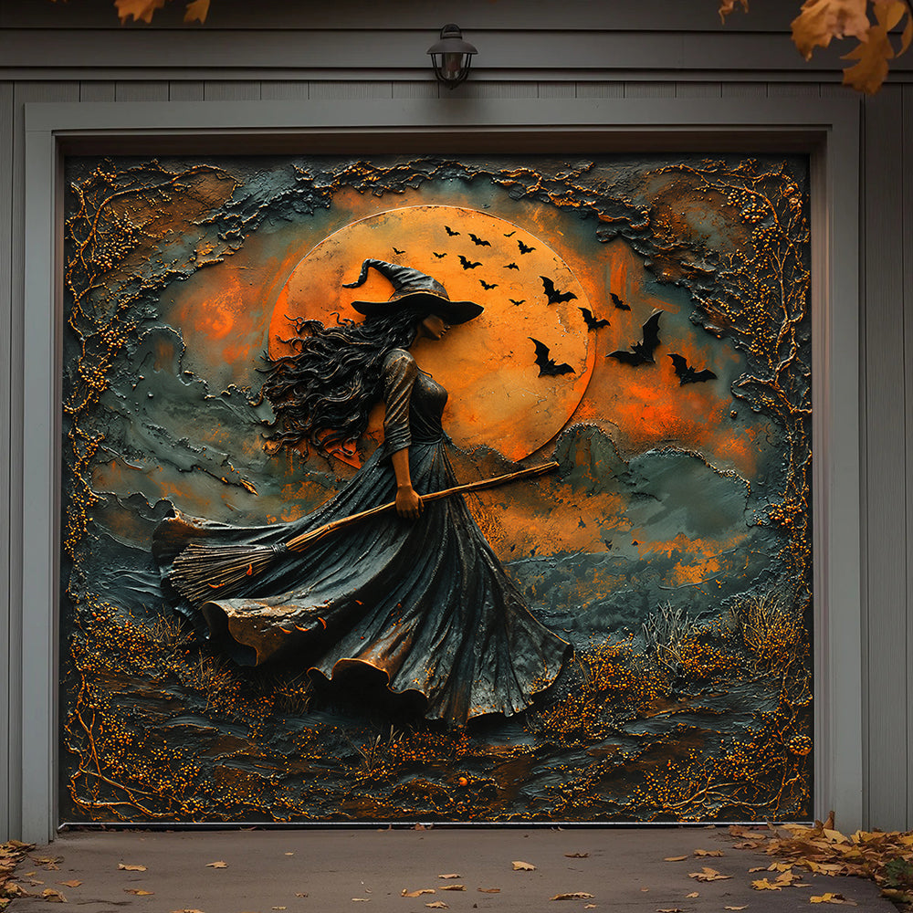 Witch Garage Door Banner Decoration Rustic Autumn Witch