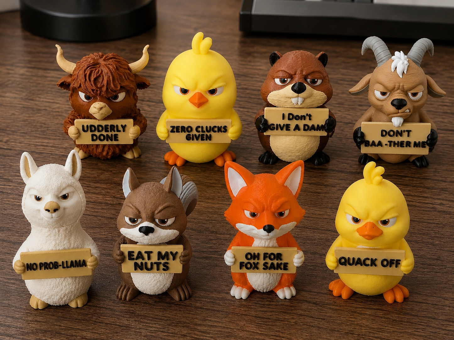 Sassy Animal Desk Buddy Set – 8PCS Funny Mood Figurines with Attitude Signs