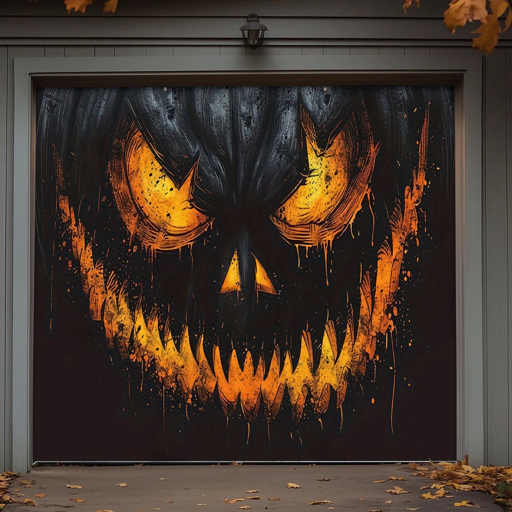 Halloween Garage Door Banner Decoration Sinister Pumpkin Face