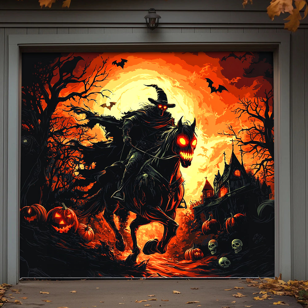 Halloween Garage Door Banner Decoration The Cursed Horseman Halloween