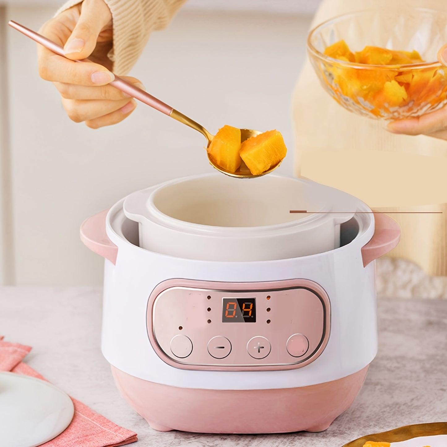 33.81oz Ceramic Stew Pot, Anti Dry Burn Ceramic Cooker with 24H Intelligent Reservation, for Porridge Rice Soup