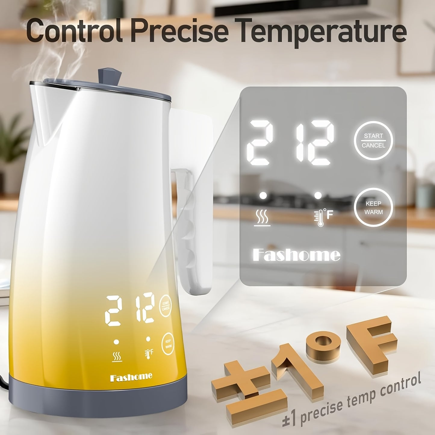 1200W Electric Kettle with 5 Temperature Settings & Keep Warm, BPA-Free Quick Boiling Teapot, & Cool-Touch Lid, 360° Base, Overheat Suitable for Home, Office, for Home and for Use in North America ( Plug)