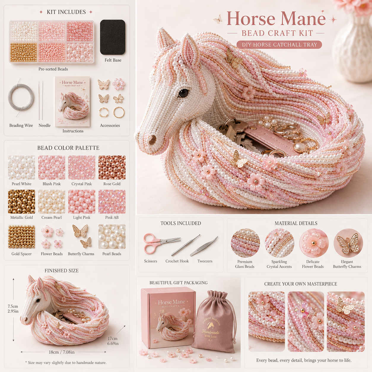 DIY Beaded Horse Mane Catchall Tray Kit – Handmade Jewelry & Key Organizer Craft Set