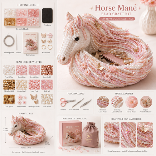 DIY Beaded Horse Mane Catchall Tray Kit – Handmade Jewelry & Key Organizer Craft Set