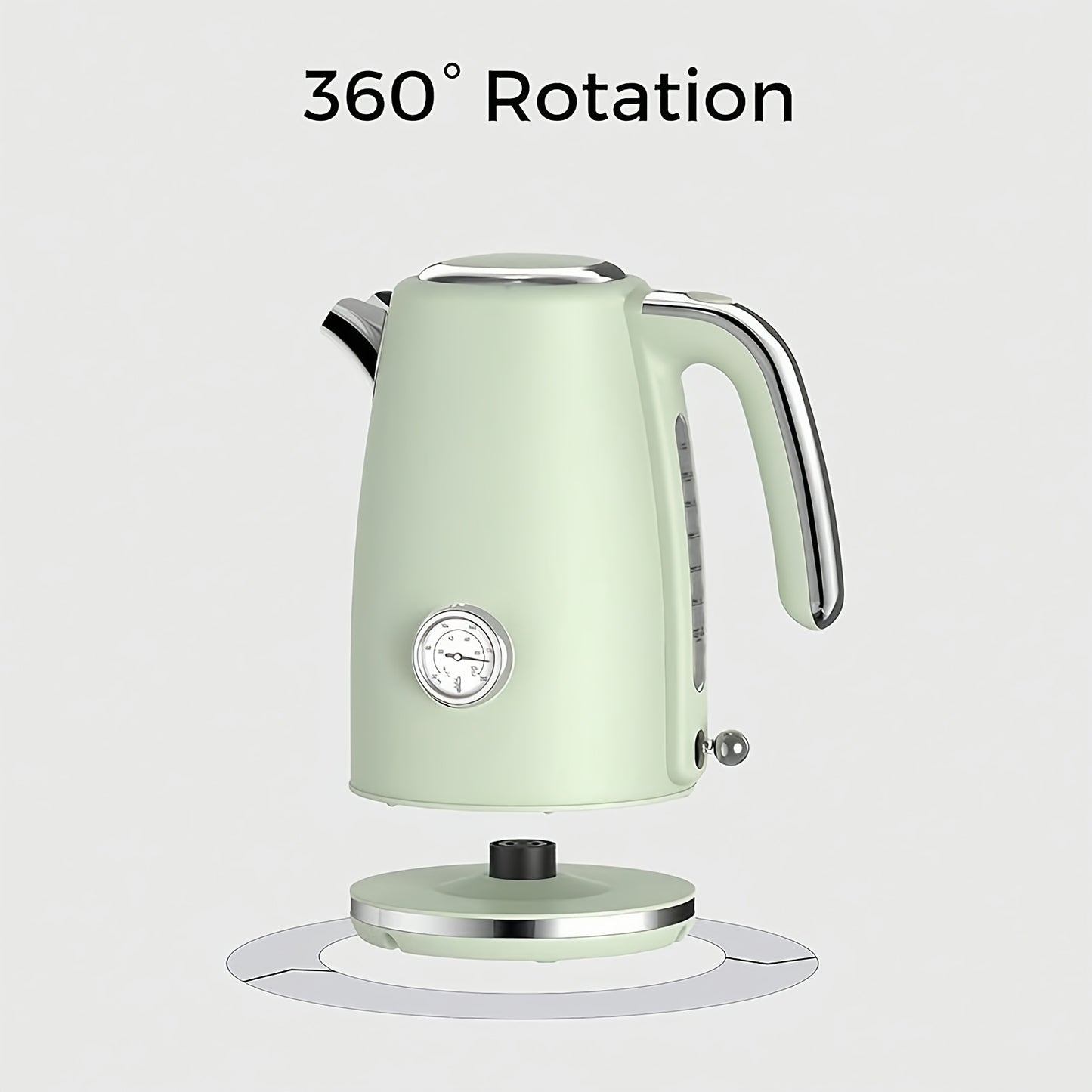 Electric Kettle Quick Heating, Hot Tea Water Boiler with Thermometer 57.48oz Stainless Steel Cordless LED Indicator 1500W, Auto Shut-Off And Boil Dry Protection, Easy to Clean, Green