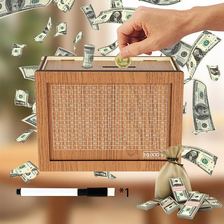 💵 $10,000 Savings Challenge Box – Wooden Money Bank
