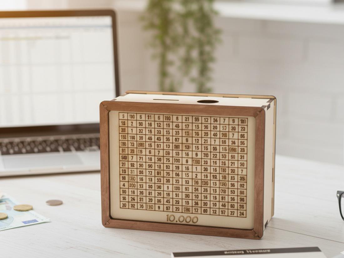 💵 $10,000 Savings Challenge Box – Wooden Money Bank