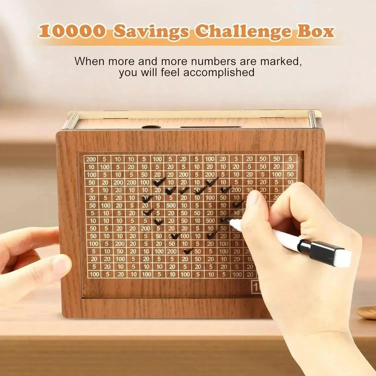 💵 $10,000 Savings Challenge Box – Wooden Money Bank