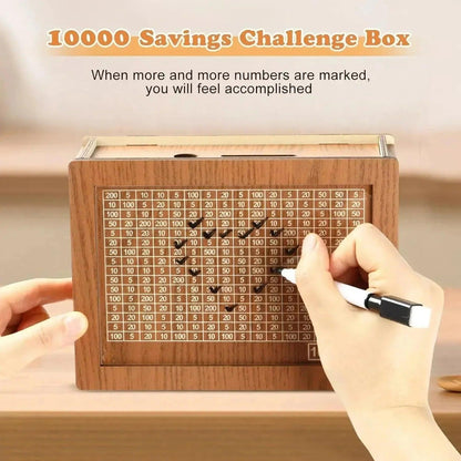 💵 $10,000 Savings Challenge Box – Wooden Money Bank