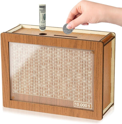 💵 $10,000 Savings Challenge Box – Wooden Money Bank