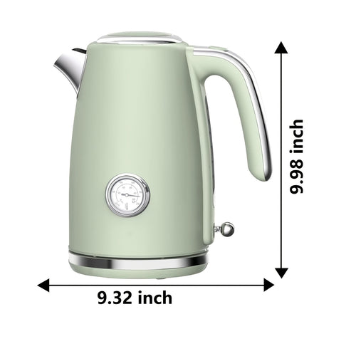 Electric Kettle Quick Heating, Hot Tea Water Boiler with Thermometer 57.48oz Stainless Steel Cordless LED Indicator 1500W, Auto Shut-Off And Boil Dry Protection, Easy to Clean, Green
