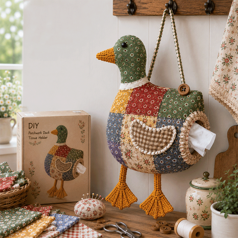 DIY Patchwork Farm Animal Tissue Holder Kit – Handmade Chicken, Goose & Duck Sewing Craft