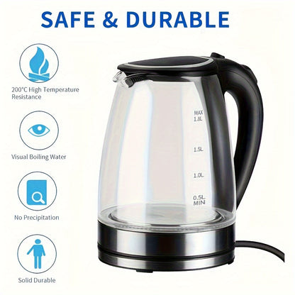 OCTAVO Electric Kettle 60.87oz Instant Hot Water Boiler with Borosilicate Glass, Auto Shut-Off & Cool-Touch Handle, Boil-Dry Protection Suitable for Coffee & Tea Maker, Plug, for, for Coffee Pot, for Tea Boiler, Instant Heater