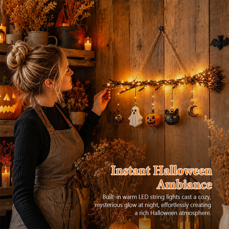 🎃 Halloween Luminous Witch Broom Wall Hanging Decor 🧹