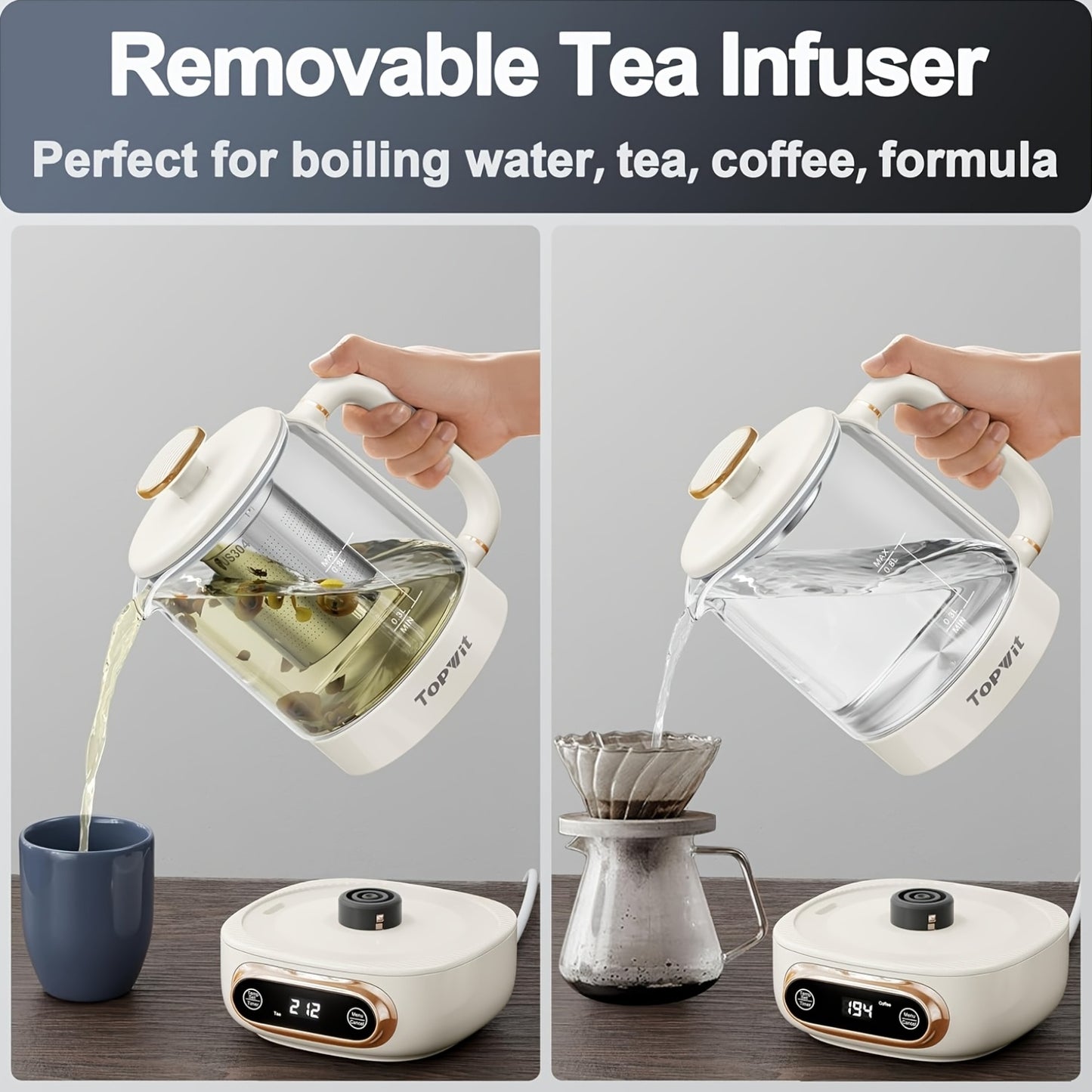 Multifunctional Electric Kettle, 11 Temperature Control And 4 Presets Glass Kettle with Removable Infuser, 27.05oz Electric Kettle for Coffee, Formula, Tea Maker with 8H Keep Warm, Boil-Dry Protection
