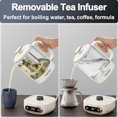 Multifunctional Electric Kettle, 11 Temperature Control And 4 Presets Glass Kettle with Removable Infuser, 27.05oz Electric Kettle for Coffee, Formula, Tea Maker with 8H Keep Warm, Boil-Dry Protection