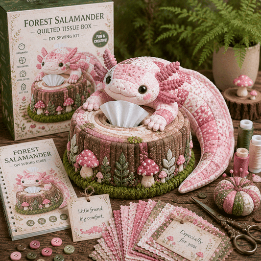 🦎✨ Patchwork Salamander Quilted Tissue Box DIY Sewing Kit