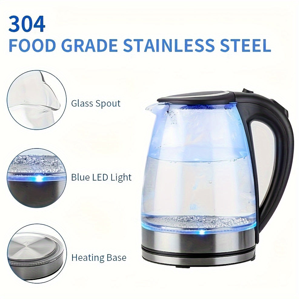 OCTAVO Electric Kettle 60.87oz Instant Hot Water Boiler with Borosilicate Glass, Auto Shut-Off & Cool-Touch Handle, Boil-Dry Protection Suitable for Coffee & Tea Maker, Plug, for, for Coffee Pot, for Tea Boiler, Instant Heater