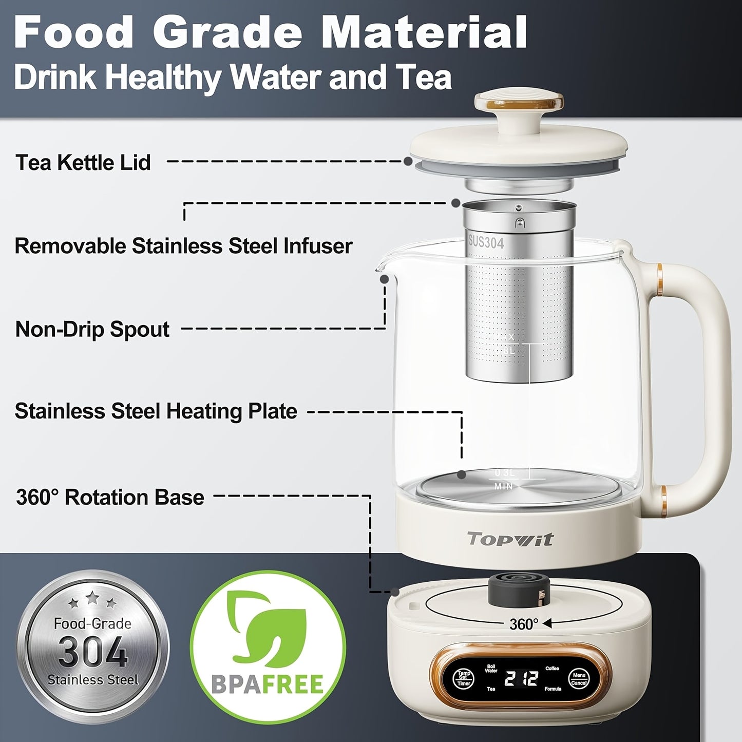 Multifunctional Electric Kettle, 11 Temperature Control And 4 Presets Glass Kettle with Removable Infuser, 27.05oz Electric Kettle for Coffee, Formula, Tea Maker with 8H Keep Warm, Boil-Dry Protection