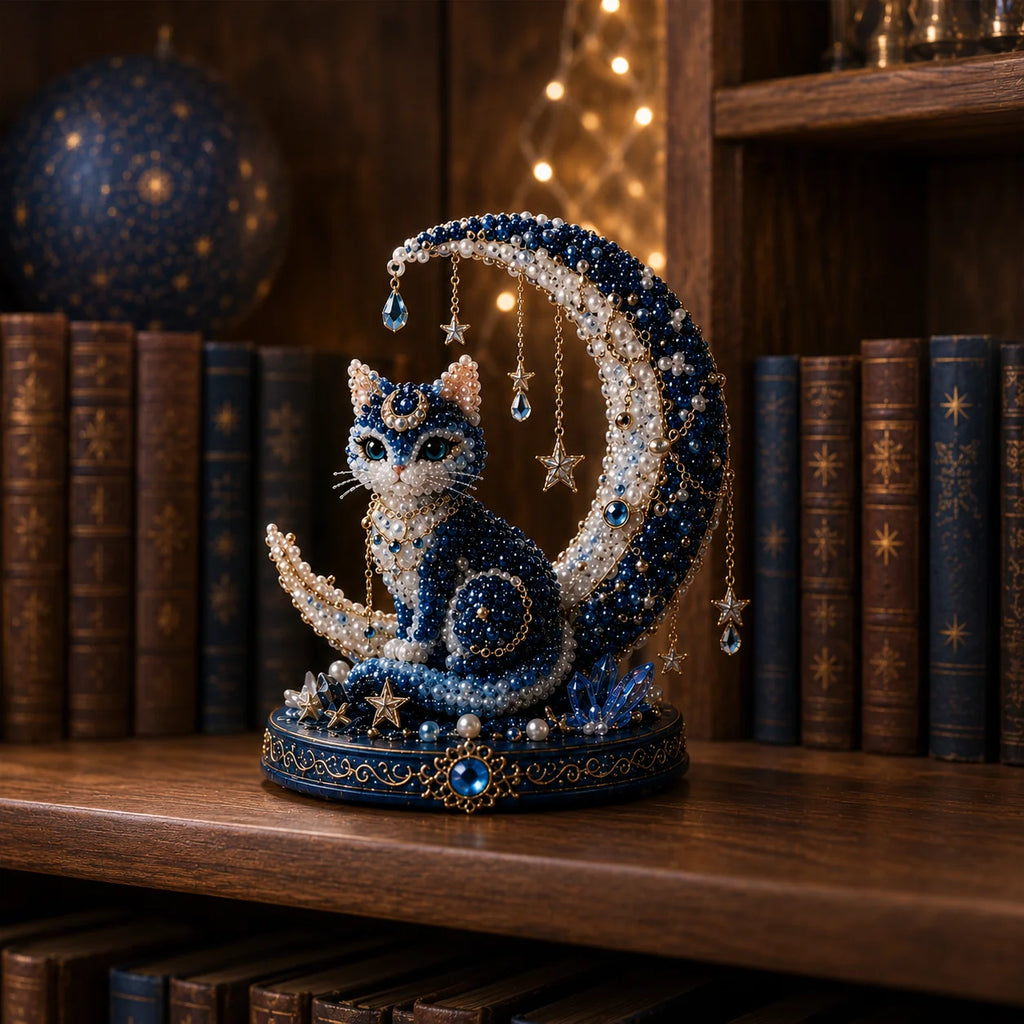 🌙 Moon Cat Luna Guardian DIY Bead Kit | Celestial Moon & Stars Series
