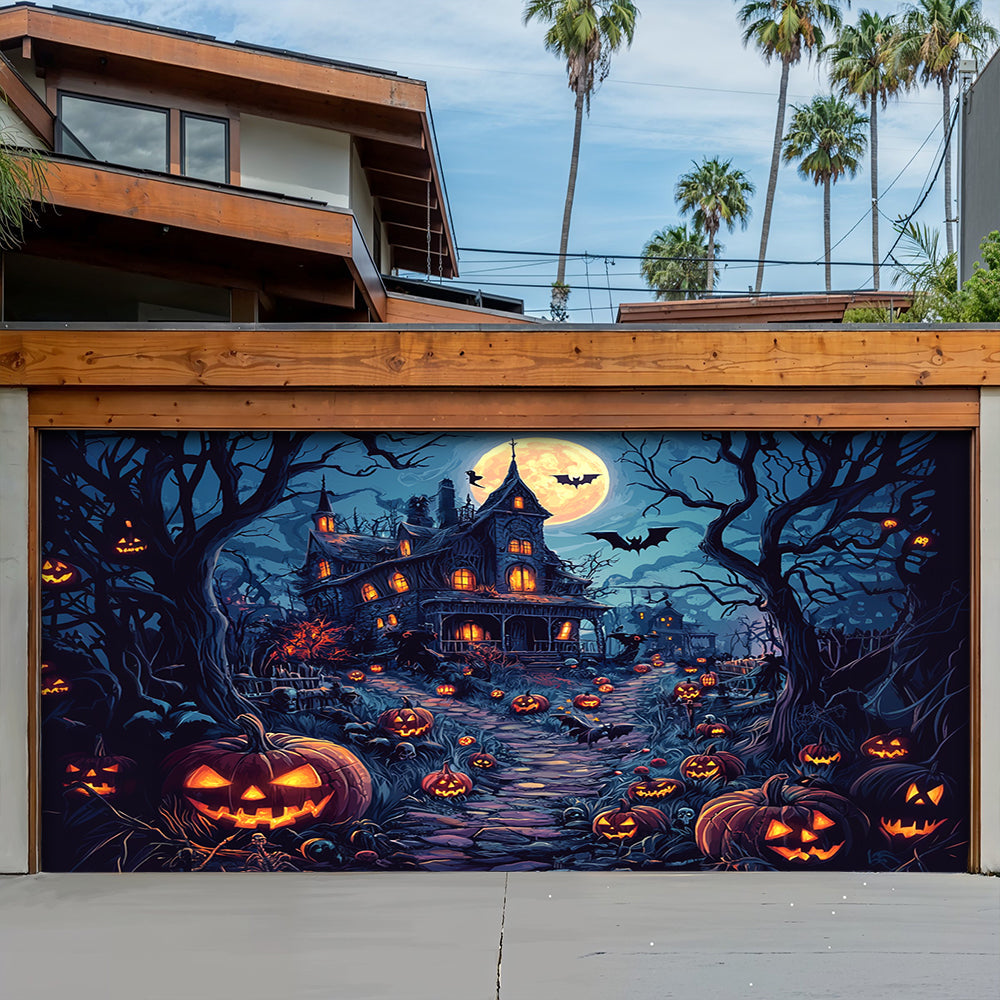 Halloween Garage Door Banner Decoration  Moonlit Pumpkin Haunted House