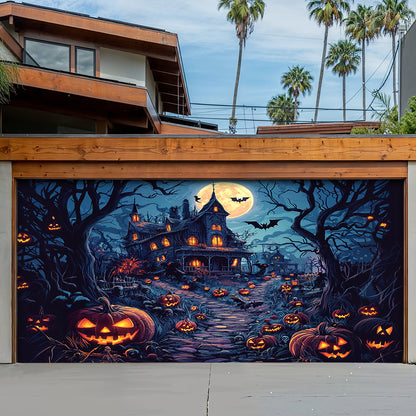 Halloween Garage Door Banner Decoration  Moonlit Pumpkin Haunted House