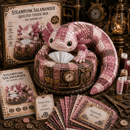 🦎✨ Patchwork Salamander Quilted Tissue Box DIY Sewing Kit