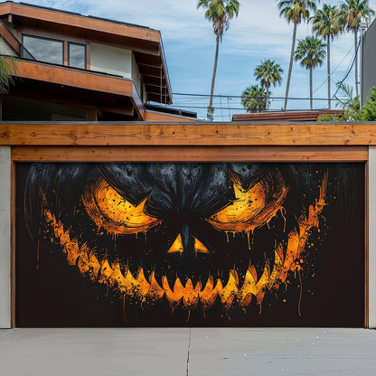 Halloween Garage Door Banner Decoration Sinister Pumpkin Face