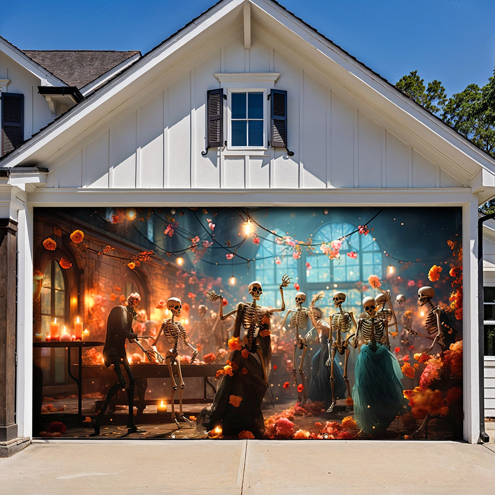 Lorva Halloween Garage Door Banner Decoration Party Skeleton Dance