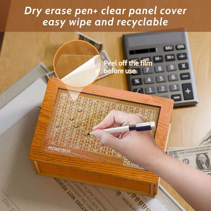 💵 $10,000 Savings Challenge Box – Wooden Money Bank