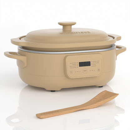 4.5 Quart 8-in-1 Clay Pot Multi-Cooker Slow Cooker with Removable Pot & Serving Spatula - Programmable Multi-Function Cooker Suitable for Braise, Sear\u002FSaute, Rice, Pasta, Oats - Clay Pot Technology, Plug, Compact for Small Kitchens