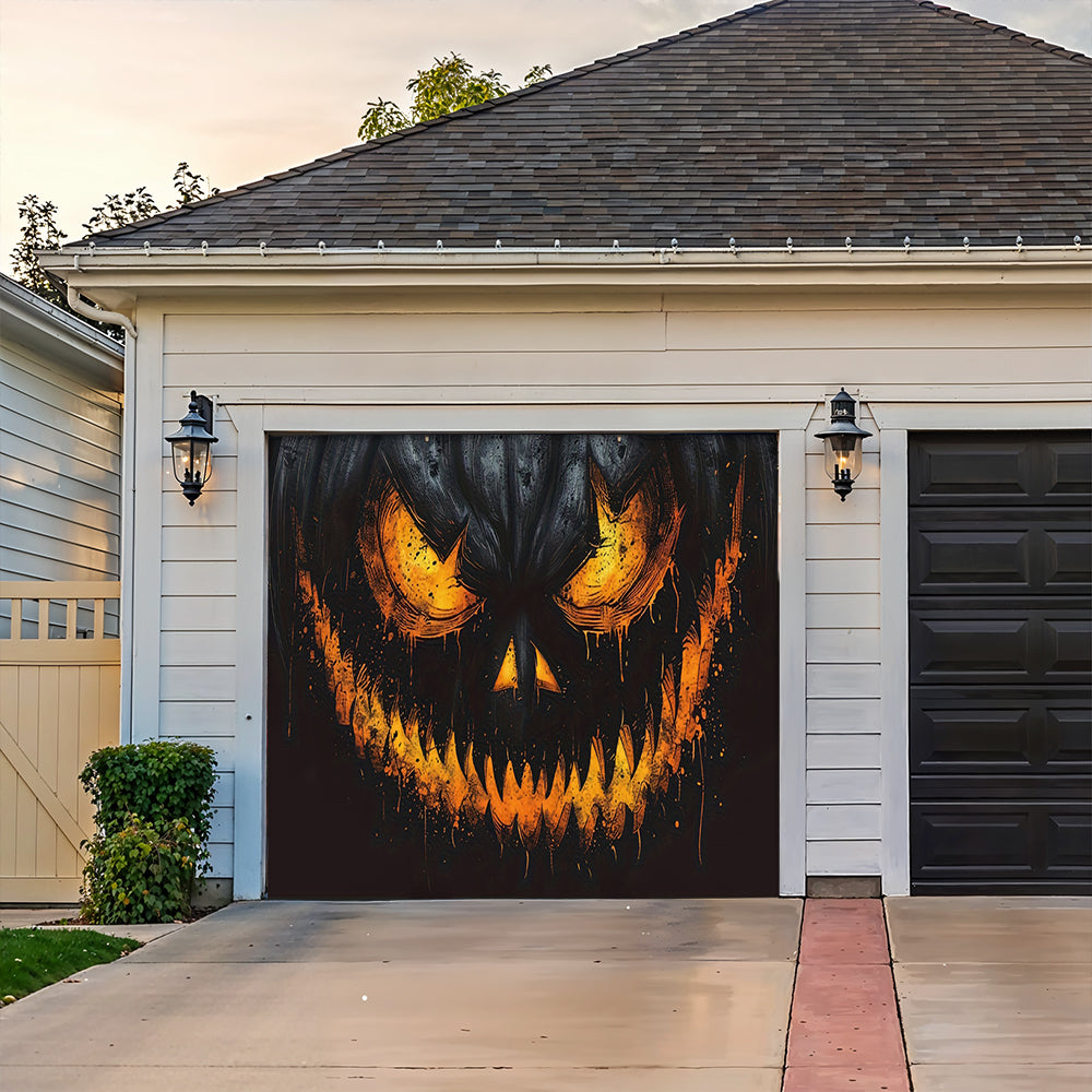 Halloween Garage Door Banner Decoration Sinister Pumpkin Face