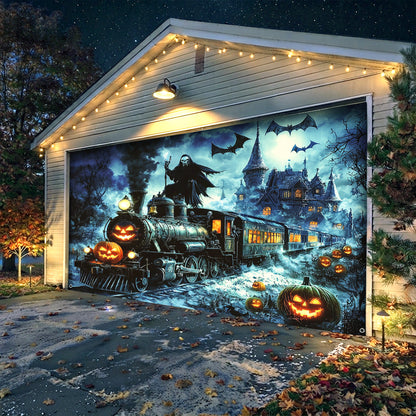 Halloween Garage Door Banner Decoration Grim Reaper Haunted Train