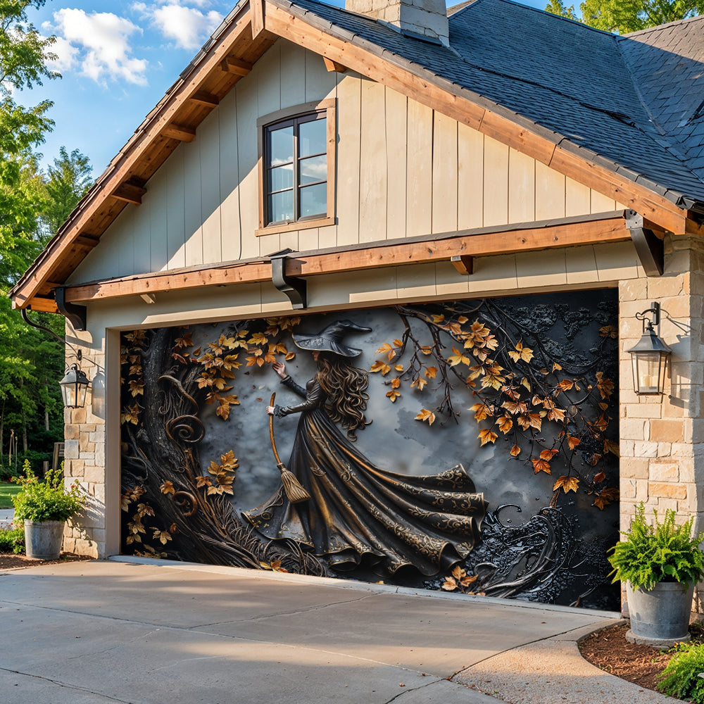 Witch Garage Door Banner Decoration Charming Autumn Witch