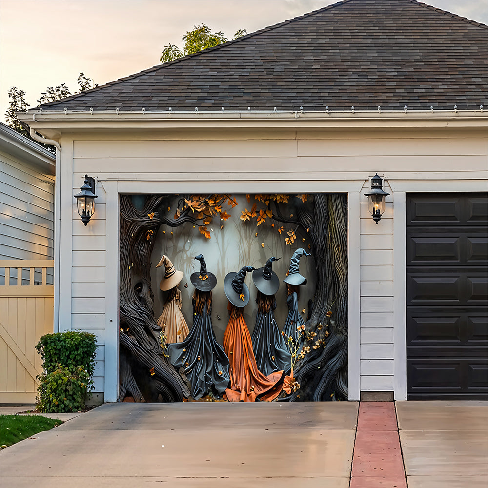 Witch Garage Door Banner Decoration Autumn Witch Gathering