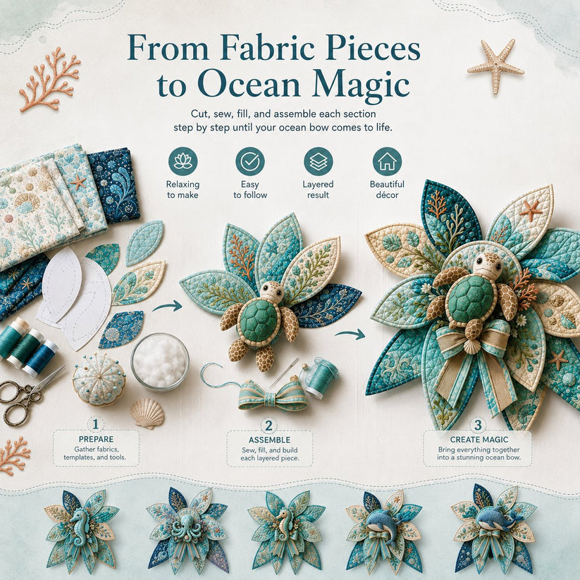 🌊 DIY Ocean Animal Quilted Bow Kit – Large 3D Coastal Door & Wall Décor