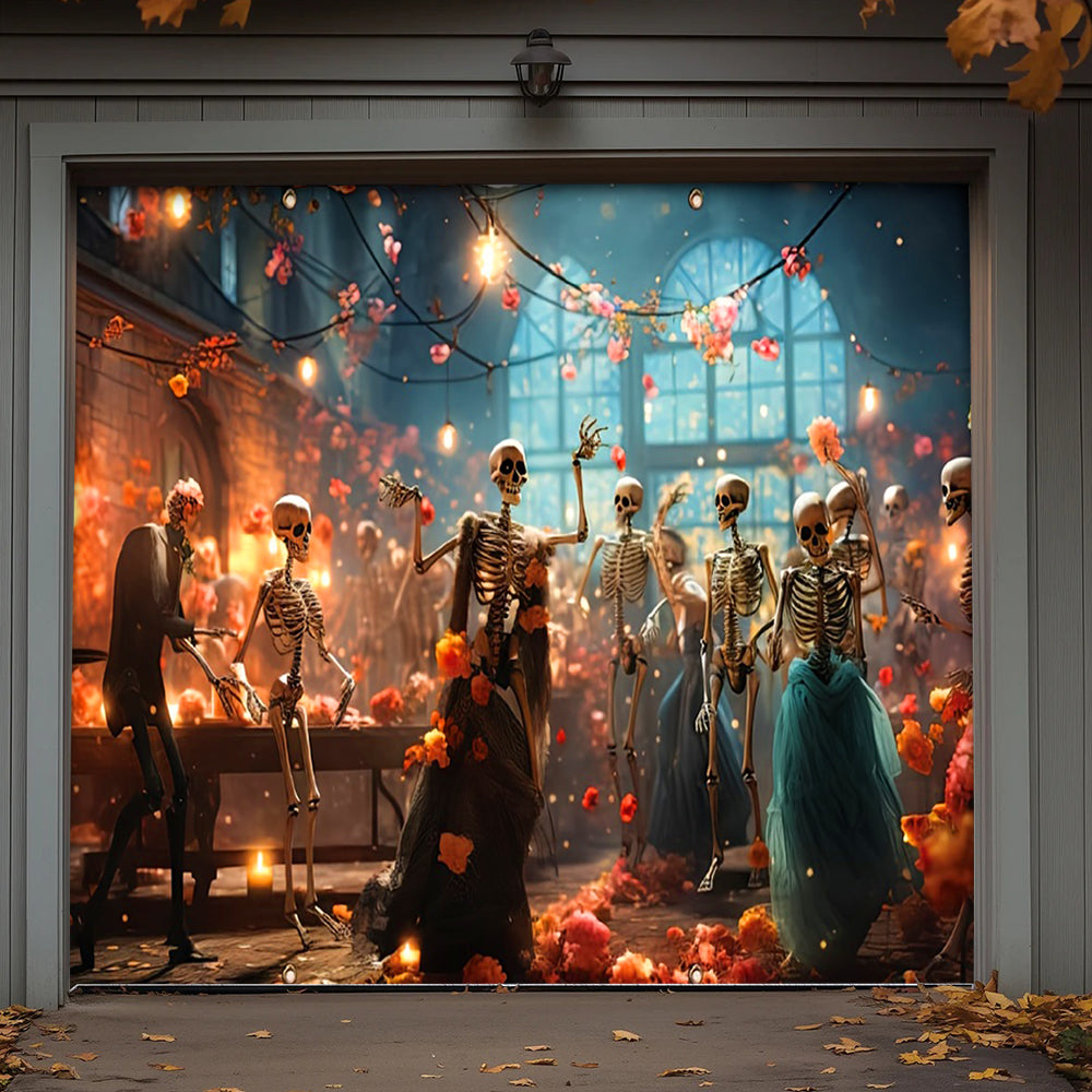 Lorva Halloween Garage Door Banner Decoration Party Skeleton Dance