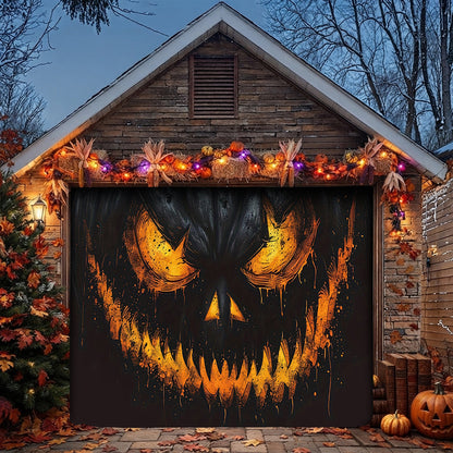 Halloween Garage Door Banner Decoration Sinister Pumpkin Face