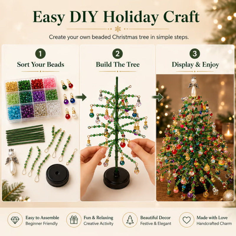 DIY Beaded Christmas Tree Craft Kit – Mini Tabletop Decoration | Festive Holiday Home Decor