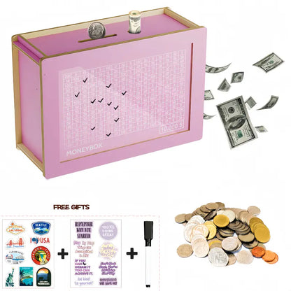 💵 $10,000 Savings Challenge Box – Wooden Money Bank