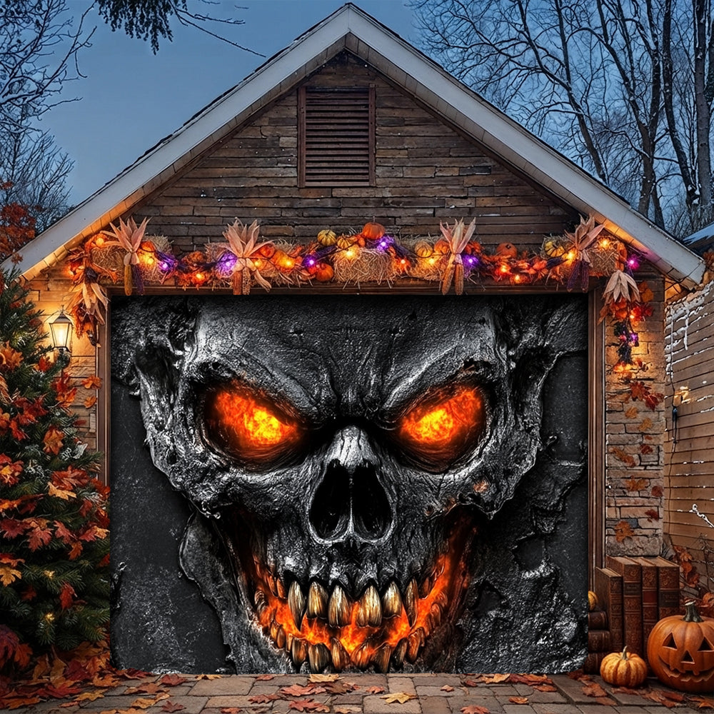 Halloween Garage Door Banner Decoration Hellfire Skull