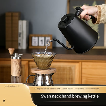 Swan Neck Hand Brewing Kettle | Stainless Steel, 304 Material, 1200W Power, 16.91-33.81oz Capacity, Smart Temperature Control for Coffee and Tea