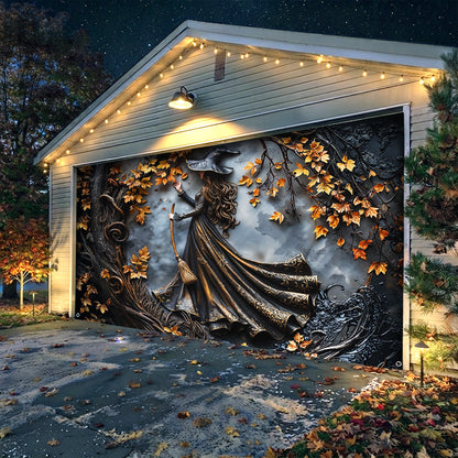 Witch Garage Door Banner Decoration Charming Autumn Witch