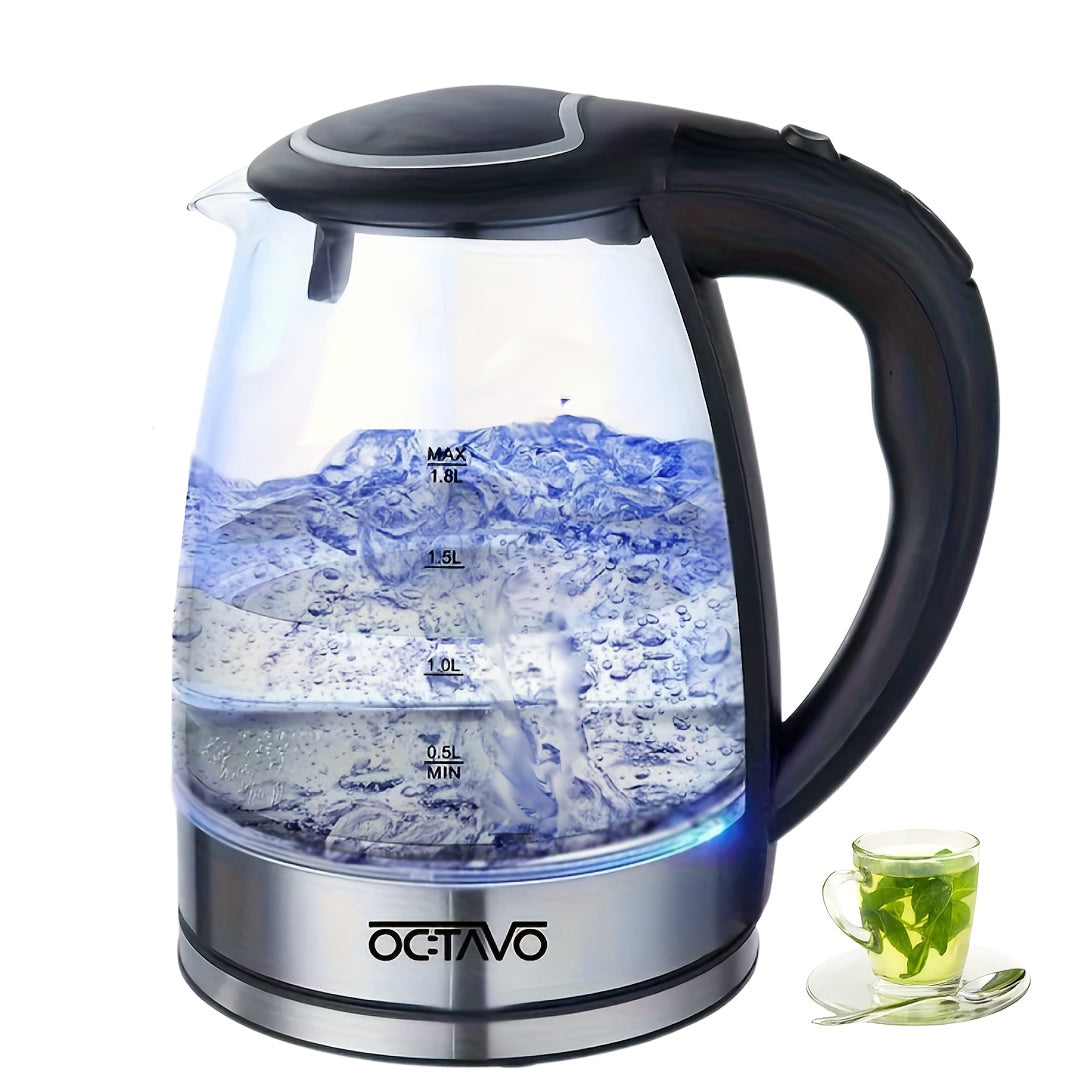 OCTAVO Electric Kettle 60.87oz Instant Hot Water Boiler with Borosilicate Glass, Auto Shut-Off & Cool-Touch Handle, Boil-Dry Protection Suitable for Coffee & Tea Maker, Plug, for, for Coffee Pot, for Tea Boiler, Instant Heater