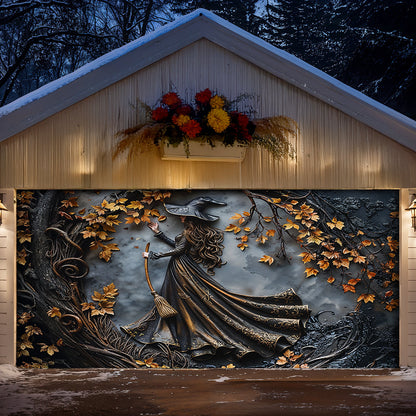 Witch Garage Door Banner Decoration Charming Autumn Witch