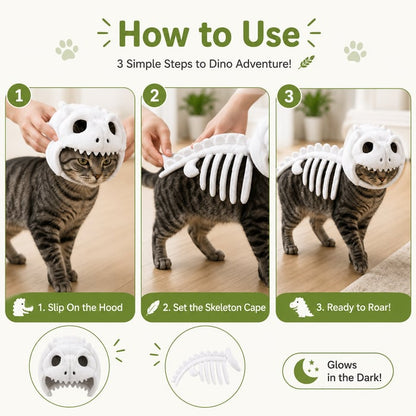 🔥 HOT SALE 🔥🦖 Glow-in-the-Dark Dinosaur Skeleton Cat Costume — Let Your Kitty Roar at Night! ✨