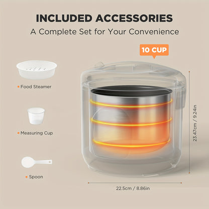 MOOSUM 10-Cup (Uncooked)\u002F20-Cup (Cooked) Electric Rice Cooker with Steamer & Auto Warmer, Stainless Steel Japanese Sushi Rice Maker, One-Touch Operation, 800W Fast Cooker for Asian Cuisine, Soup, Porridge, Multi-Cooker ( Plug)