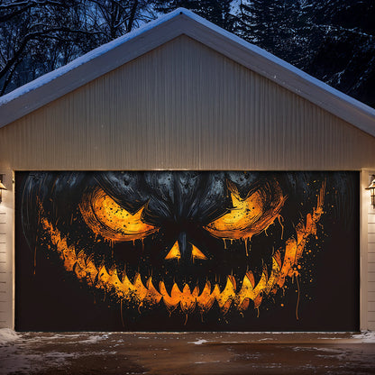 Halloween Garage Door Banner Decoration Sinister Pumpkin Face